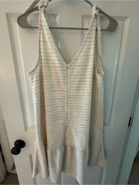 LOFT Cream Mini Sundress with Subtle Multicolor Stripes